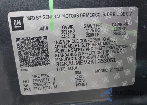 2019 GMC Terrain Sle z USA, uszkodzony, nr VIN 3GKALMEV2KL353051